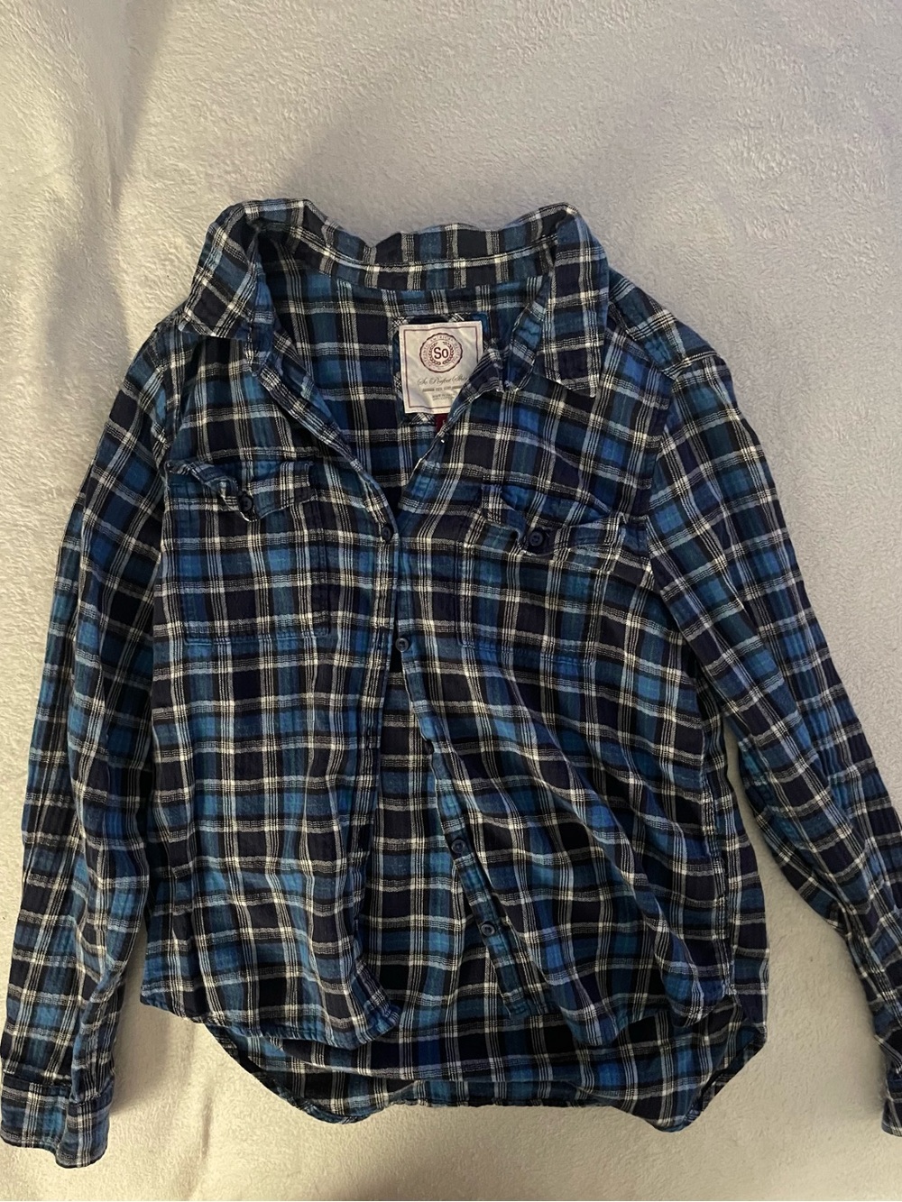 SO Kids Navy and Light Blue Plaid Button-Down Shirt